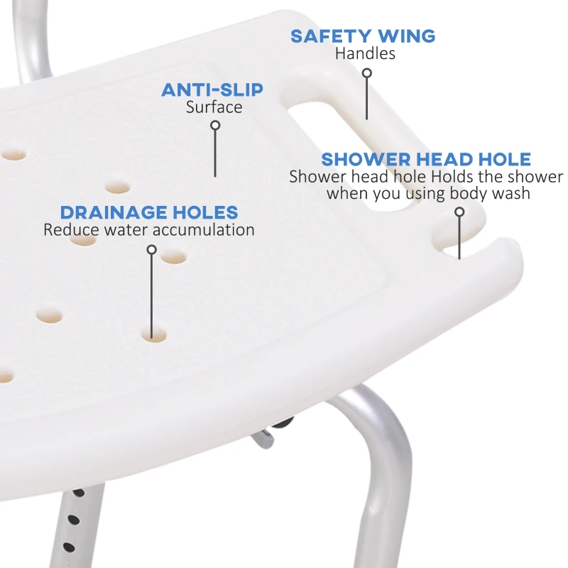 HOMCOM Bath Chair with Back, Adjustable Height Non-slip Shower Stool Bench Tool-Free Assembly Bathroom Aids, White