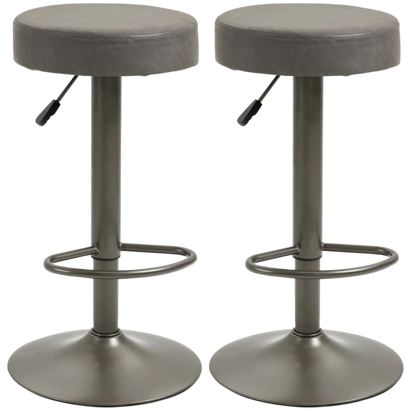 HOMCOM Modern Adjustable Bar Stools Set of 2, Swivel Barstool with Footrest, PU Leather Round Top for Kitchen, Dark Grey
