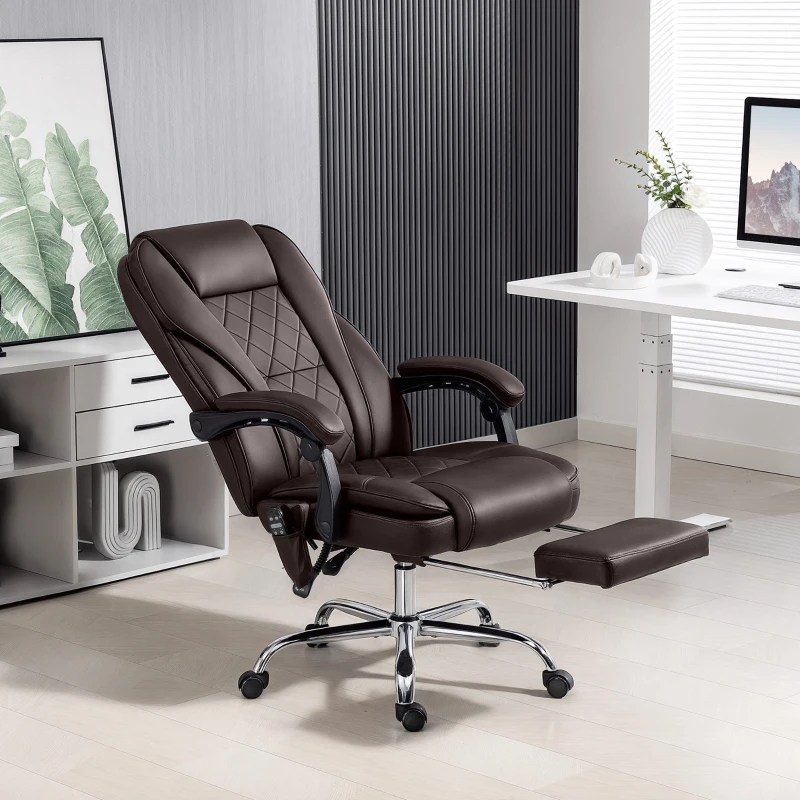 Vinsetto Massage Office Chair, Reclining Computer Chair with Adjustable Height and Footrest, Dark Brown