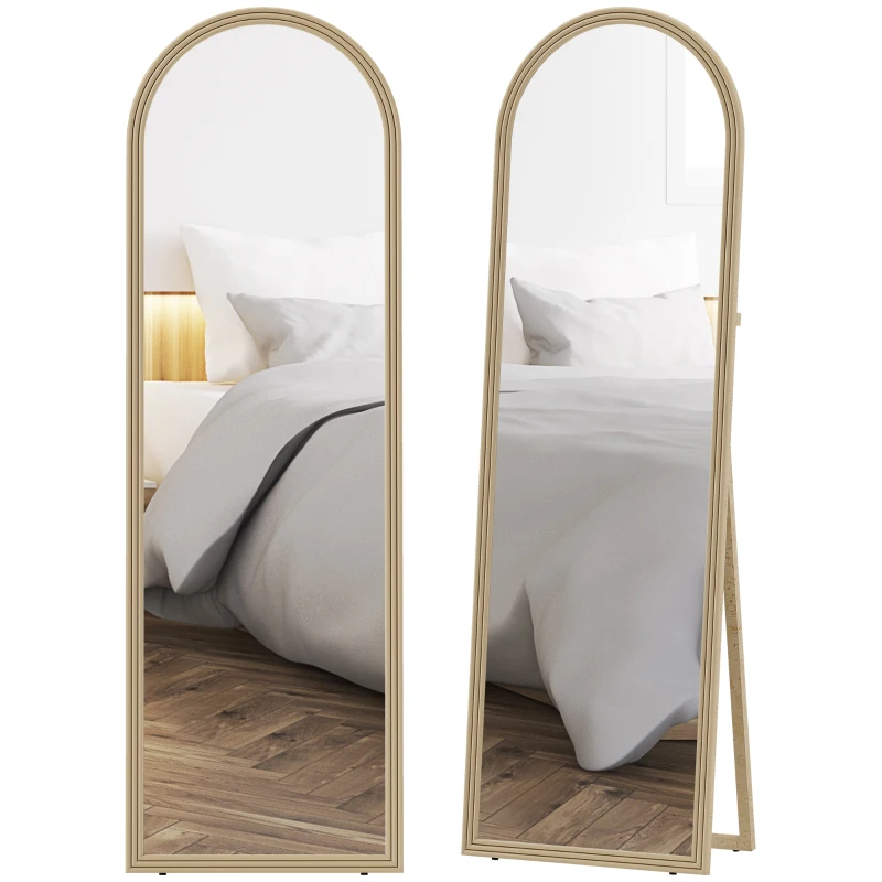 HOMCOM 64" x 21" Full Length Mirror, Free Standing, Leaning or Wall, Arched Full Body Mirror with Faux Stone Frame, Beige