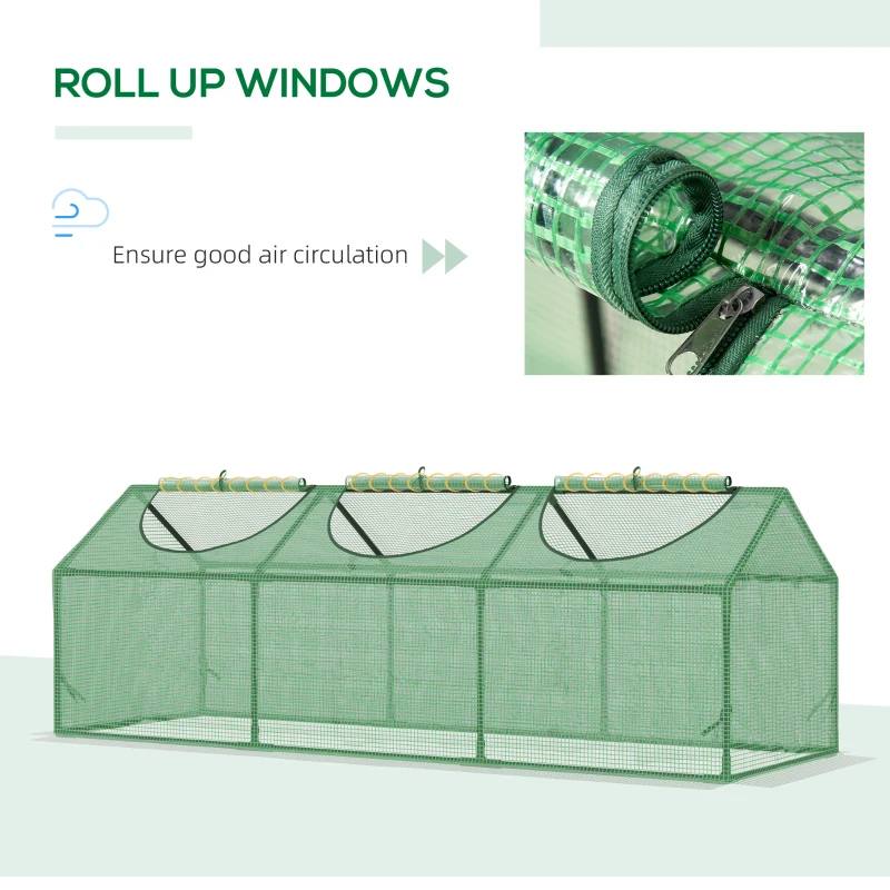 Outsunny Portable Mini Tunnel Greenhouse Garden Planting Warm House with 3 Windows, 71" x 24" x 24", Green