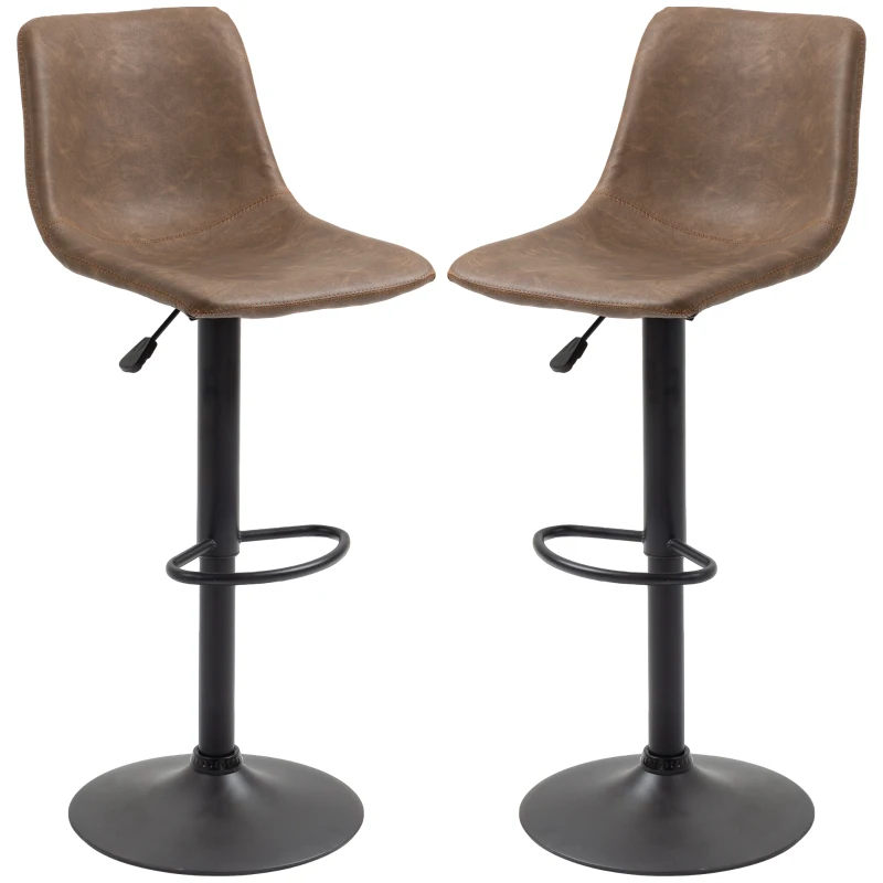 HOMCOM Adjustable Counter Height Bar Stools Set of 2, 360° Swivel Kitchen Counter Stools Dining Chairs with Backs, Vintage Leather, Brown