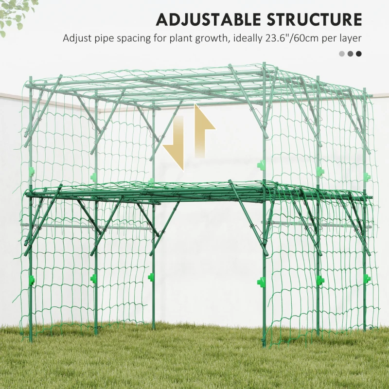 Outsunny Garden Arch Cucumber Trellis for Climbing Plants, 7.3 FT Tall Metal Plant Trellis Support with Climbing Net, Green