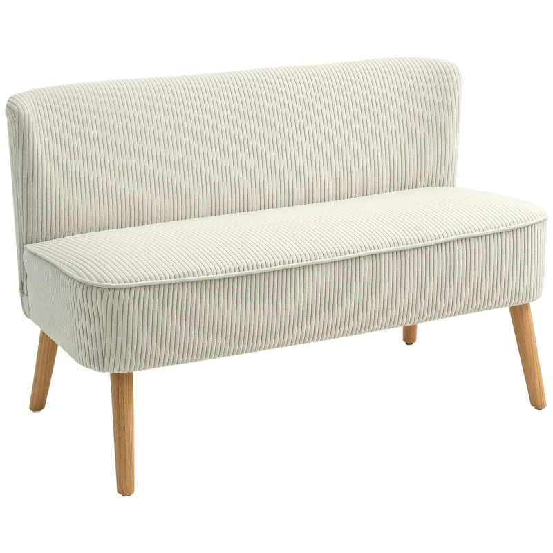 HOMCOM Modern 2 Seater Sofa, Upholstered Two Seater Couch with Rubber Wood Legs, Cream White