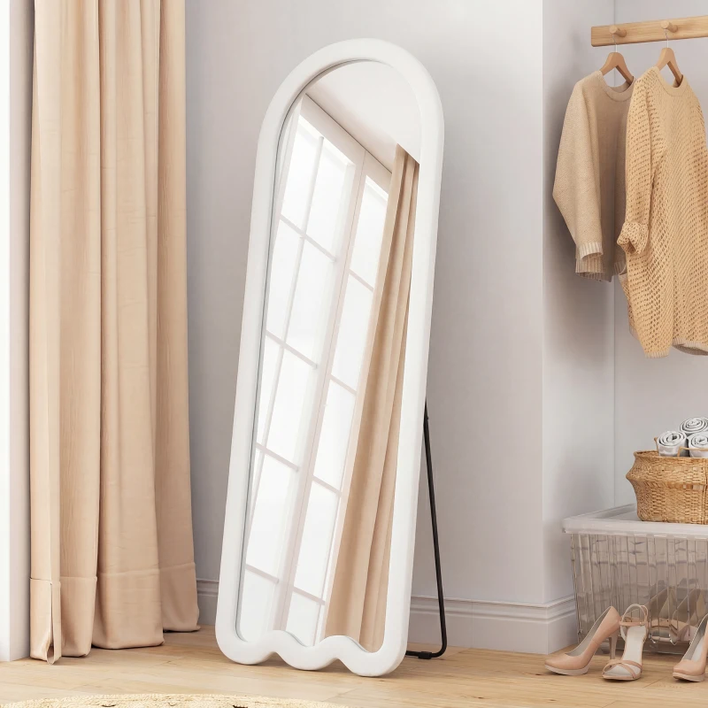 HOMCOM 64" x 24" Full Length Mirror, Floor Mirror Hanging or Wall Mount, with Arched Wavy Bottom Velvet Frame for Bedroom
