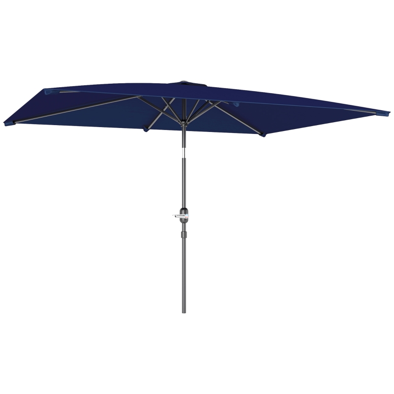Outsunny 6.5x9.6ft Rectangle Aluminum Tilt Patio Umbrella, Garden Market Parasol, Outdoor Sunshade Canopy with Crank, Navy Blue