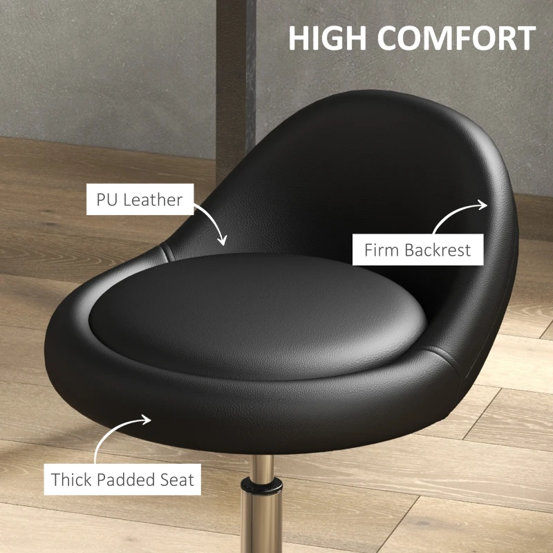 HOMCOM Salon Stool, Adjustable Rolling Stool, Black