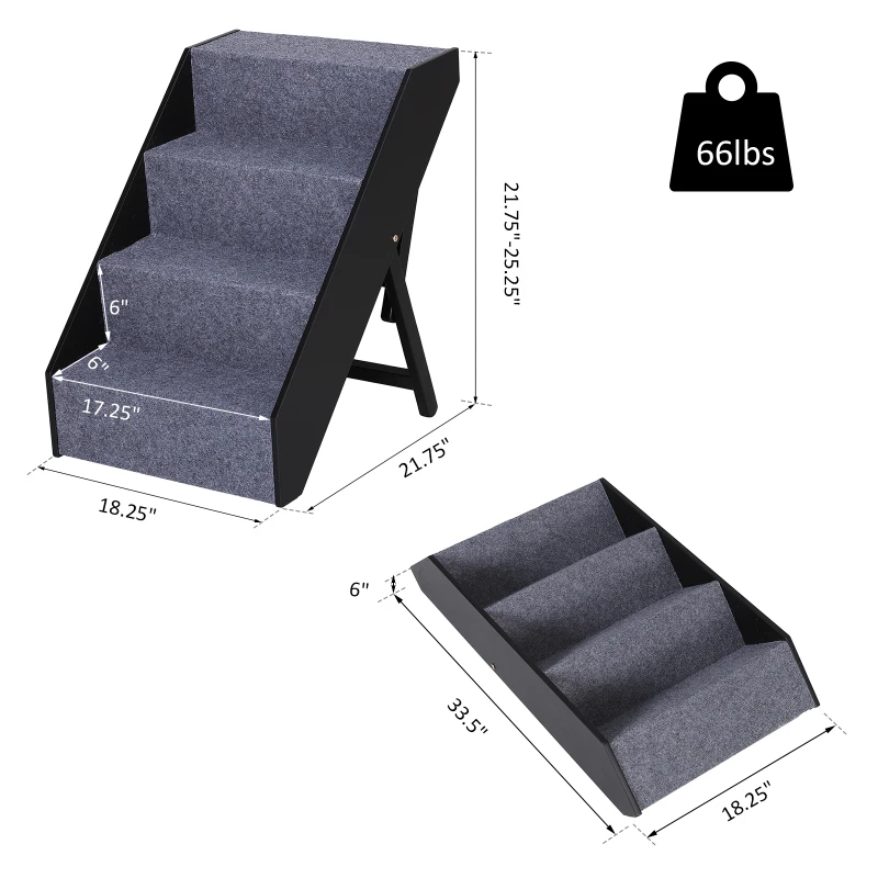 PawHut 4 Step Height Adjustable Portable Wooden Easy Climb Pet Stairs - Dark Brown