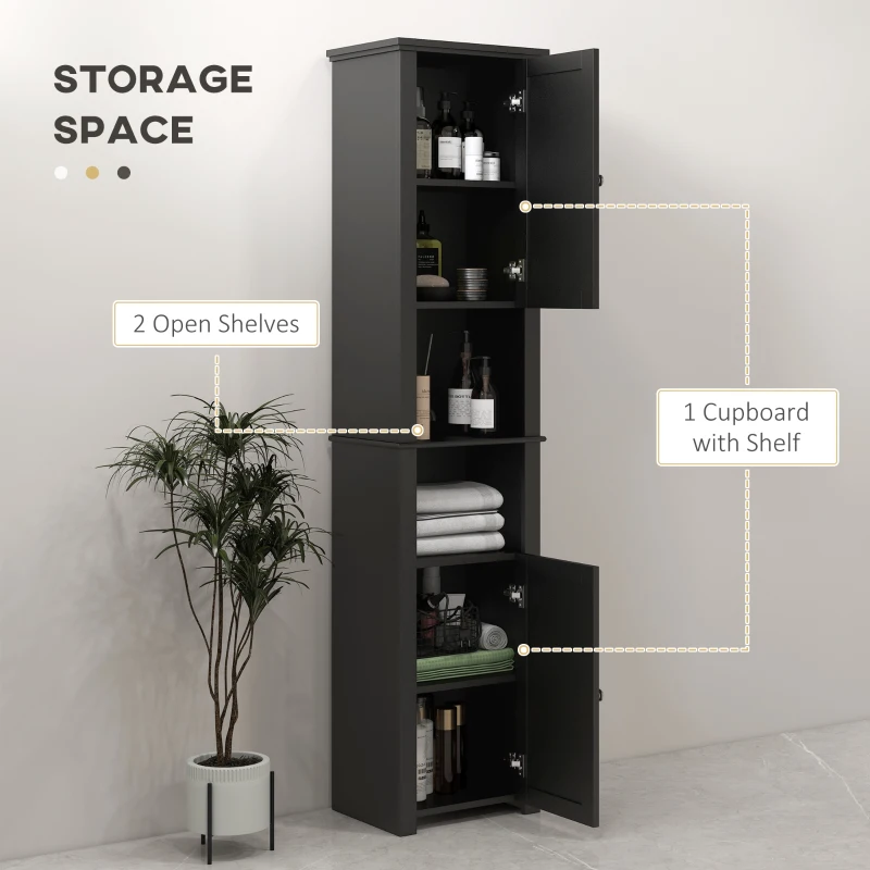 HOMCOM Tall Medicine Cabinet, Freestanding Bathroom Storage Cabinet with Shelves and 2 Cupboards, Bathroom Organizer, Black
