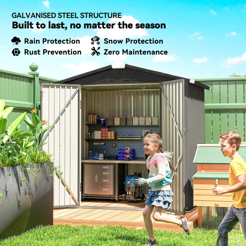 Outsunny 6.5' x 4'  Outdoor Storage Shed, Metal Garden Shed with Lockable Double Doors, 4 Vents, Light Grey