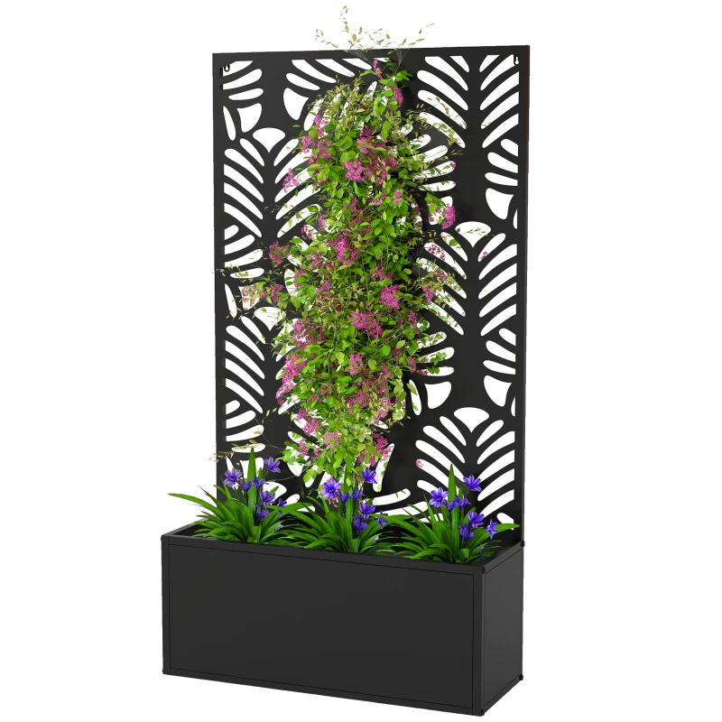 Outsunny Metal Garden Bed with Trellis for Climbing Plants, Freestanding or Wall Mounted Flower Bed for Garden, Patio, Balcony