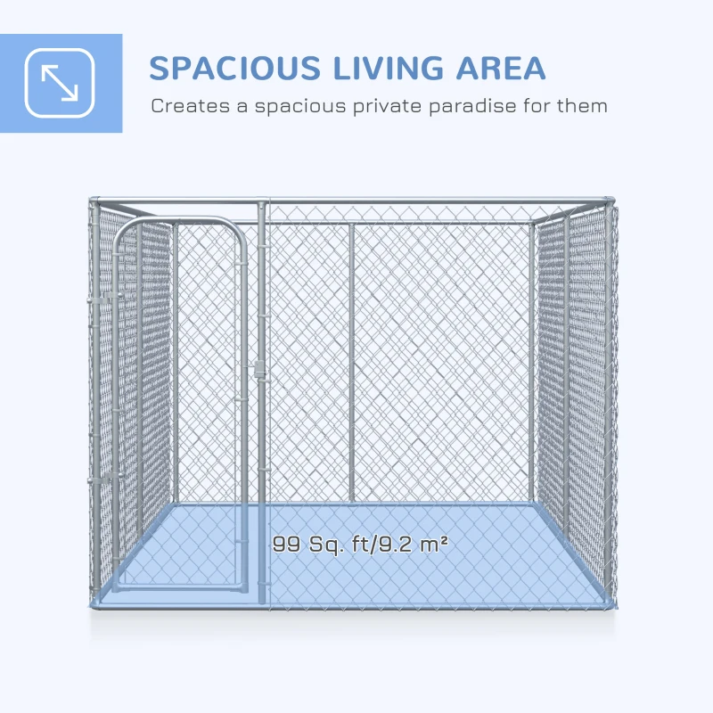 PawHut Dog Kennel Outdoor Galvanized Chain Link Fence Heavy Duty Pet Run House Chicken Coop with Secure Lock Mesh Sidewalls for Backyard Garden Silver, 13' L x 7.5' W x 5.9' H