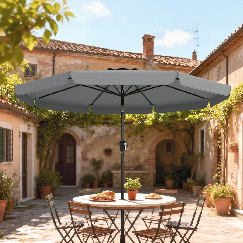 Outsunny 10 ft Patio Umbrella with Push Button Tilt and Crank, Outdoor Market Table Umbrella Parasol, Dark Grey