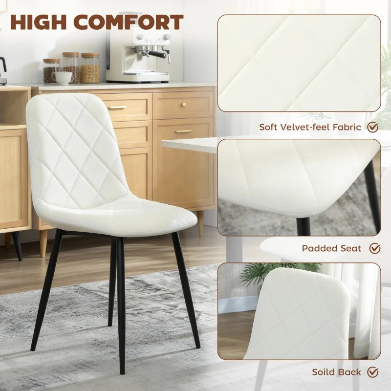 HOMCOM Dining Chairs Set of 4, Upholstered Dining Room Chairs with Steel Legs, Modern Kitchen Chair for Dining Room, Cream