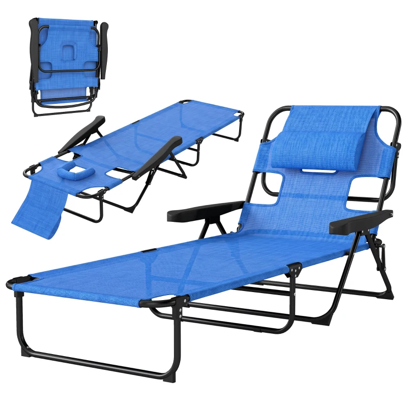 Outsunny Folding Lounge Chair w/ Reclining Back, Dark Blue