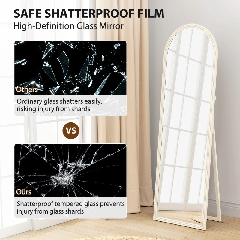 HOMCOM 64" x 21" Full Length Mirror, Free Standing, Leaning or Wall, Arched Full Body Mirror with Faux Stone Frame, White