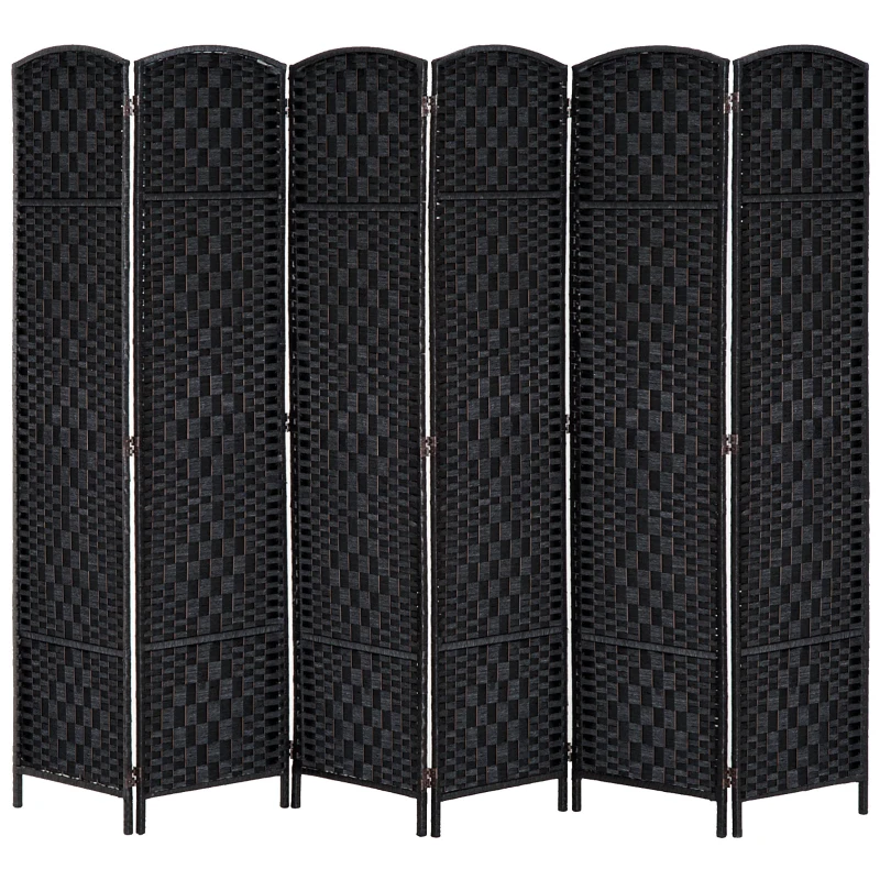 HOMCOM 6ft Folding Room Divider, 6 Panel Wall Partition with Wooden Frame for Bedroom, Home Office, Black