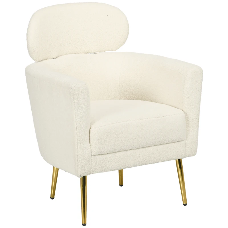 HOMCOM Barrel Accent Chair with Detachable Headrest, Modern Armchair for Living Room, Home Office, Cream White