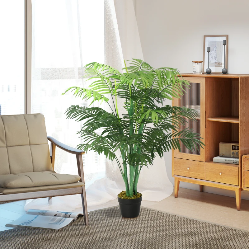 Outsunny 4FT Artificial Palm Tree, Fake Tropical Tree with Lifelike Leaves, Faux Plant in Pot for Indoor Decoration, Green