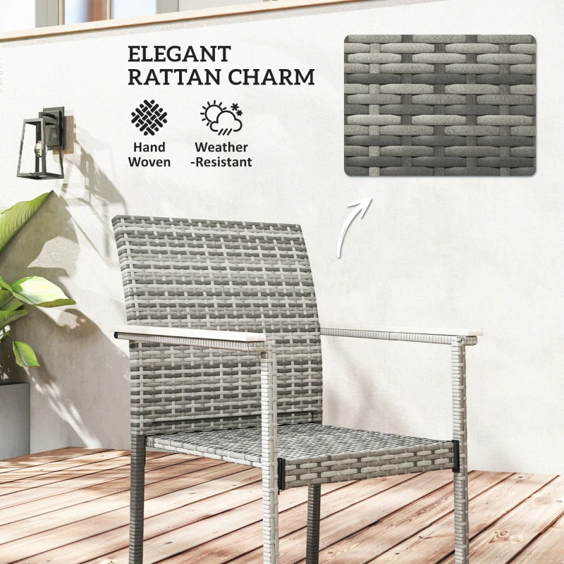 Outsunny 7 Pieces Wicker Outdoor Furniture Set, Rattan Patio Dining Set with Cushions, Umbrella Hole for Garden Backyard, Grey