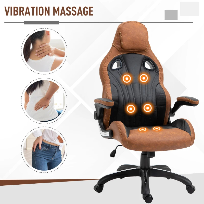 Vinsetto High Back Office Chair 6-Point Vibration Massage Chiar Faux Leather Task Chair Height Adjustable Padded Seat with Wheels