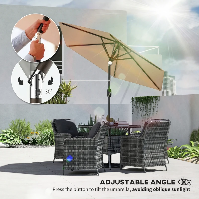 Outsunny Patio Sun Umbrella, Outdoor Parasol with 6 Ribs, Coffee