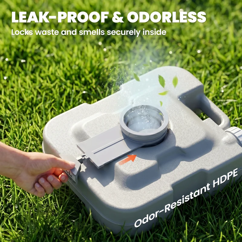 Outsunny Portable Camping Toilet, Porta Potty with 2.6 Gal Waste Tank & 2.6 Gal Flush Tank, Leak-Proof and Odourless