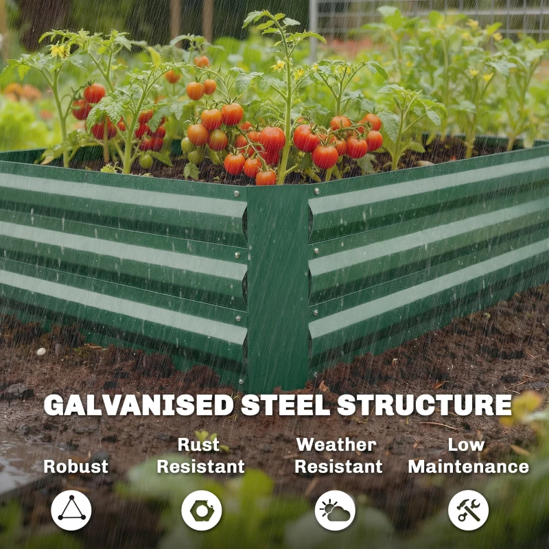 Outsunny Galvanized Raised Garden Bed with Trellis for Climbing Plants, Outdoor Planter Box with Open Bottom, Green
