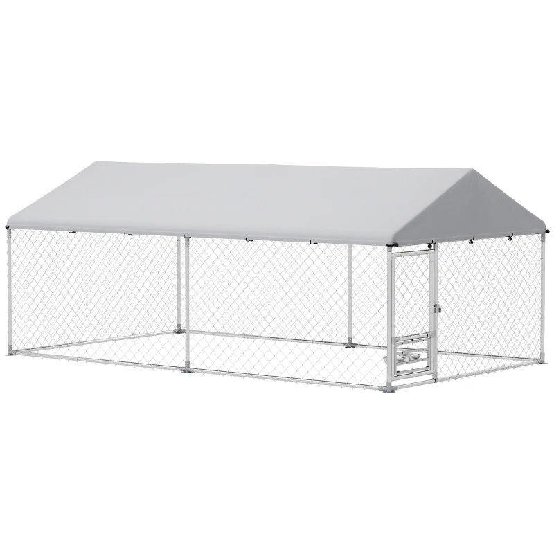 PawHut Outdoor Dog Run w/ Adjustable & Rotating Bowls, Water-Resistant UV-Resistant Cover, Secure Lock, 13.1' x 7.5' x 5.2'