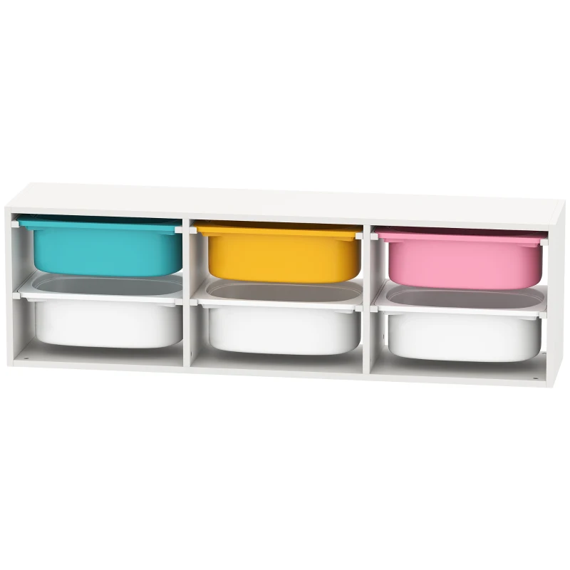 Qaba Kids Toy Storage Organizer with 6 Removable Plastic Bins for Toddlers, Toy Box for Bedroom, Nursery, Playroom
