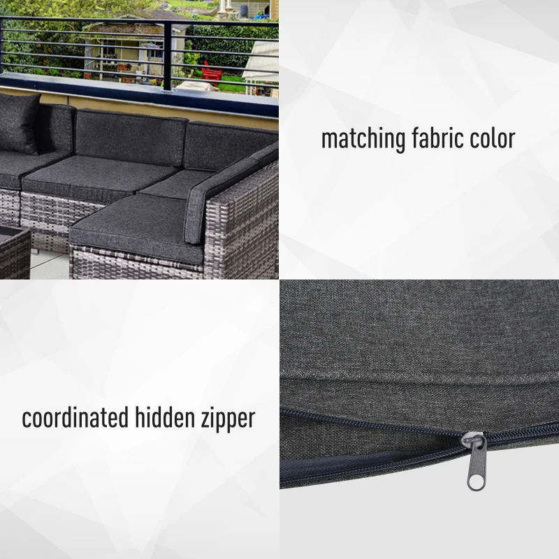 Outsunny 14pcs Sofa Cushion Cover Set Outdoor Patio Rattan Sofa Cushion Polyester Cover Replacement No Cushion Padding Included 6 Seat Cushion Cover & 8 Back Cushion Cover, Grey