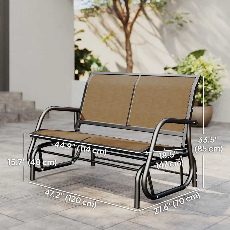 Outsunny Outdoor Glider Bench, 2 Person Patio Glider Chair, Gliding Outdoor Garden Loveseat Swing Bench with Breathable Mesh Fabric, Steel Frame for Backyard, Porch, Brown