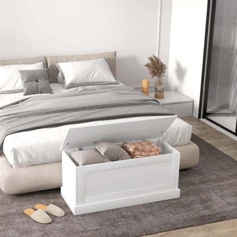 HOMCOM 39.4 Inches Storage Chest, Storage Trunk with Safety Hinge, Wooden Box for Living Room, White Wood Grain