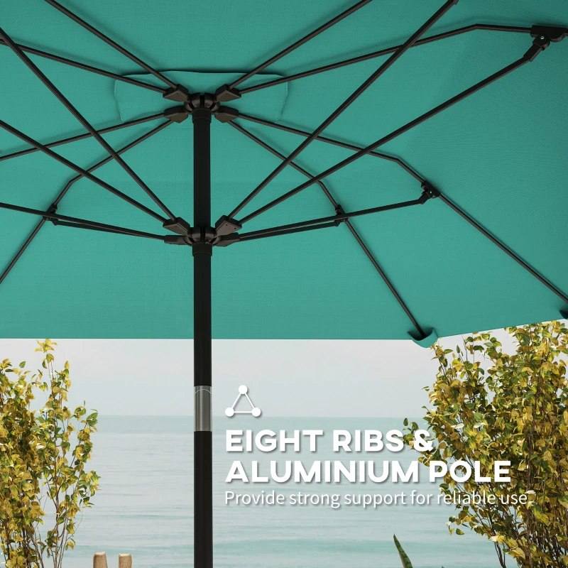 Outsunny 7.6FT Aluminum Patio Umbrella Parasol 8 Ribs Outdoor Market Umbrella with Crank, Push Button Tilt for Deck, Backyard and Lawn, Sky Blue