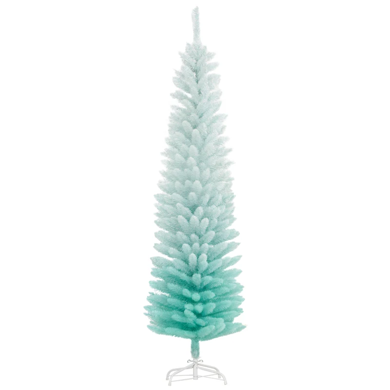 HOMCOM 5ft Pencil Christmas Trees, Skinny Artificial Christmas Tree for Xmas Holiday Decor, Gradient Blue