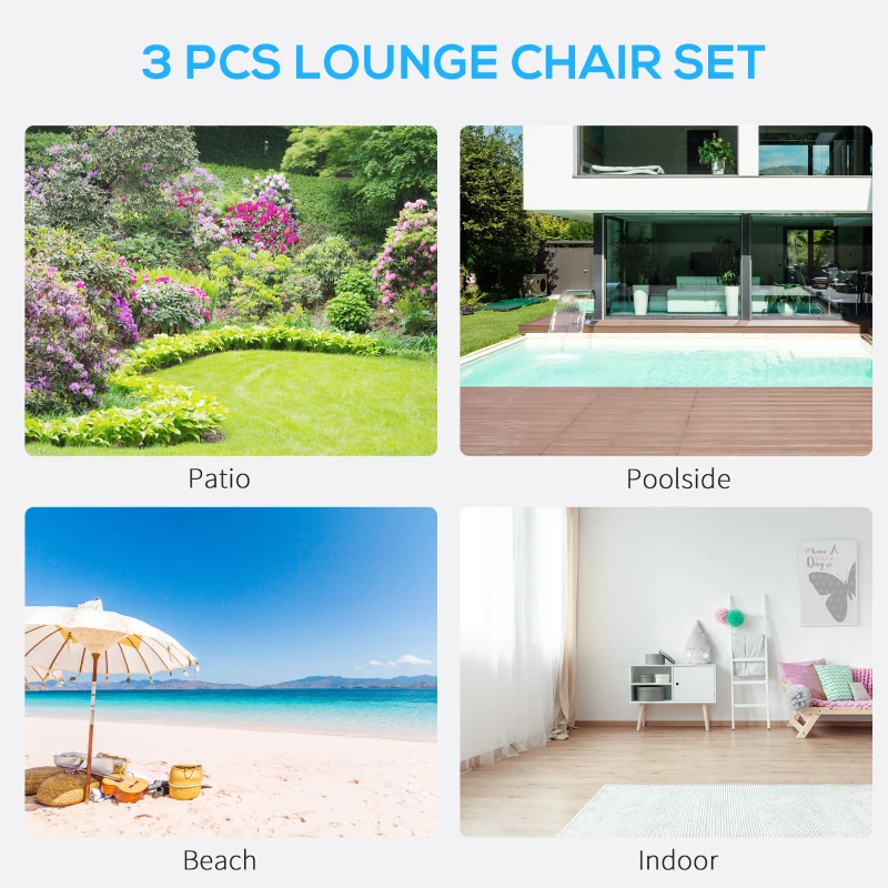 Outsunny 3 Pieces Outdoor Lounge Chair Set, 2 S-Shaped Lawn Chairs and a Glass Table for Patio, Yard, Blue