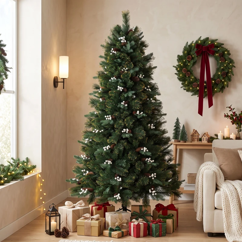 HOMCOM 6ft Christmas Tree with 716 Branch Tips, Easy-Assembly Hinged Design, Artificial Fir Xmas Tree for Home Office Holiday