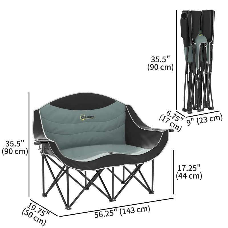 Outsunny Portable Camp Chair, Double Camping Chair with Cup Holders and Carry Bag, Support 551 lbs, Black