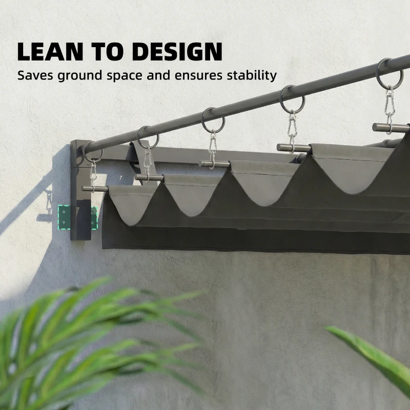 Outsunny 10' x 10' Retractable Pergola Canopy, Wall-Mounted Pergola, Outdoor Sun Shade Shelter for Garden, Balcony, Dark Grey