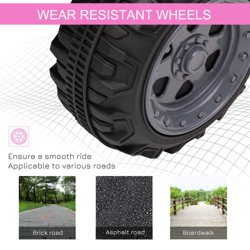 Aosom 6V Kids ATV Quad, 4 Wheeler Battery Powered Electric Ride on Car with Music, Forward, for Boys and Girls Ages 18-36 Months, Pink