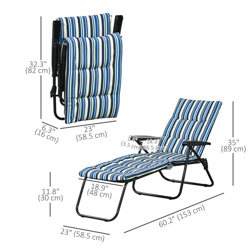Outsunny Foldable Lounge Chair, Reclining Patio Sun Lounger with 6-Position Adjustable Back, Blue and White
