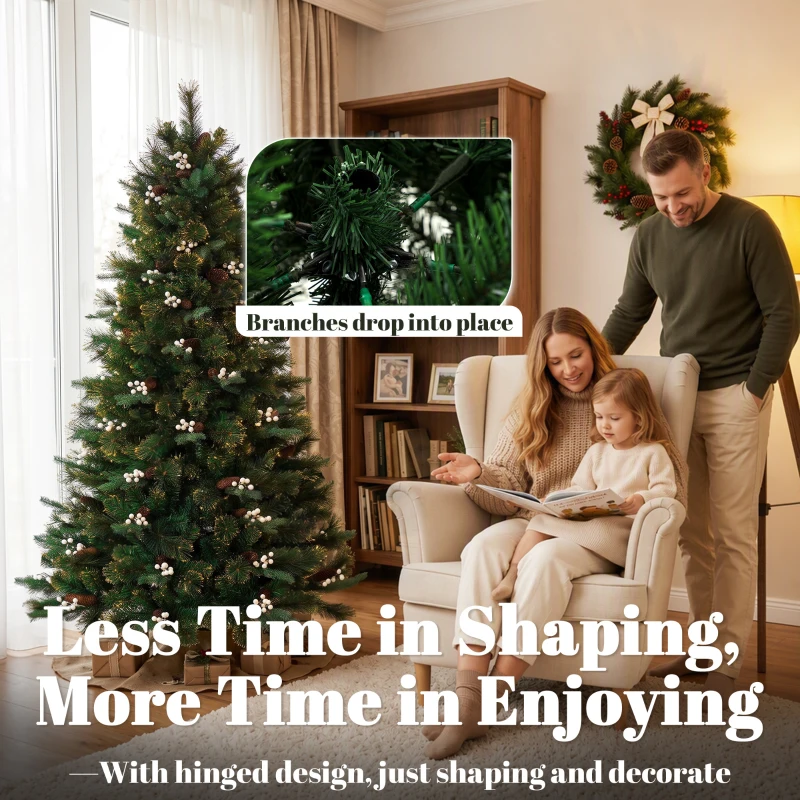 HOMCOM 6ft Christmas Tree with 716 Branch Tips, Easy-Assembly Hinged Design, Artificial Fir Xmas Tree for Home Office Holiday