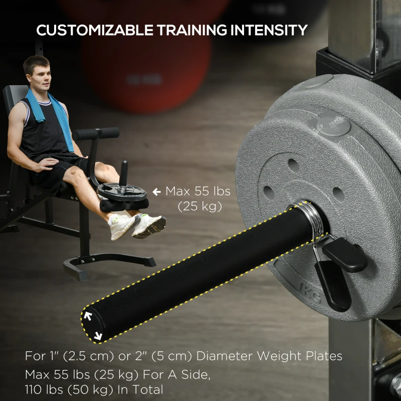 Soozier Smith Machine, Multi-Functional Power Cage w/ Adjustable Bench, Barbell Bar, Cable Pulley System, 15-Level Squat Rack