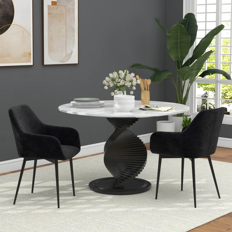 HOMCOM Dining Chairs Set of 2, Velvet-look Fabric Upholstered Kitchen Chairs with Backrest, Armrests and Steel Legs, Black