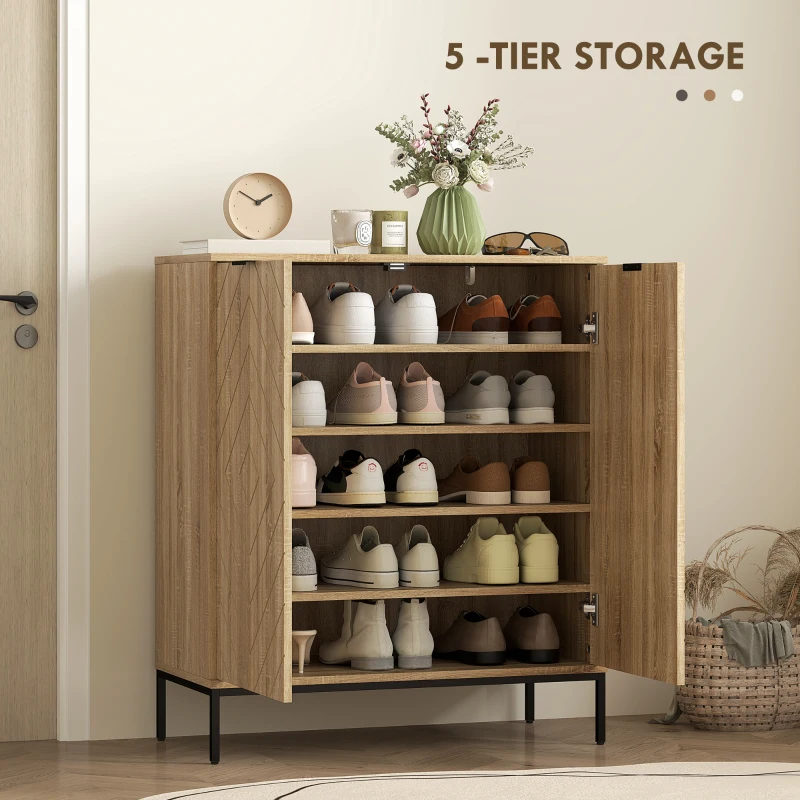 HOMCOM Shoe Storage Cabinet for 15 Pairs, Freestanding Shoe Cabinet with Doors and Adjustable Shelves for Hallway, Oak