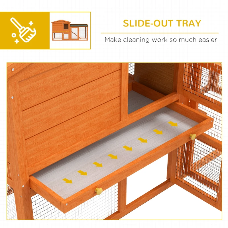 PawHut Two-Level Rabbit Hutch Small Animal House Pet Bunny Cage Home w/ Outdoor Run Water & UV Resistant Roof Access Ramp