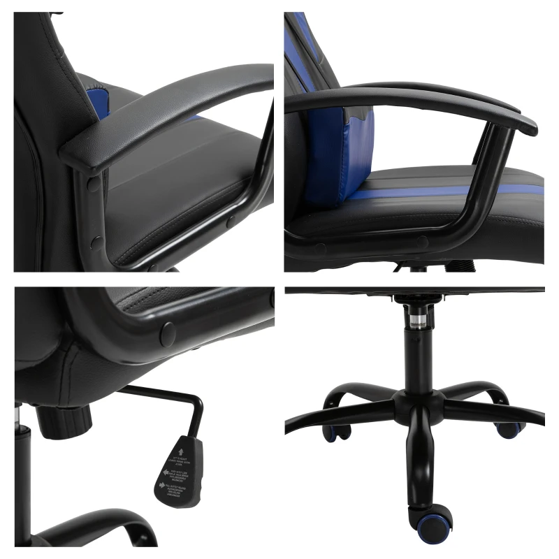 Vinsetto Office Chair High Back Racing Style Gaming Chair Adjustable PU Leather Swivel Computer Task Seat with Lumbar Support and Pillow Blue