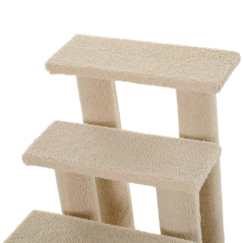 PawHut 25" 4-Step Multi-Level Carpeted Cat Scratching Post Pet Stairs, Cream White
