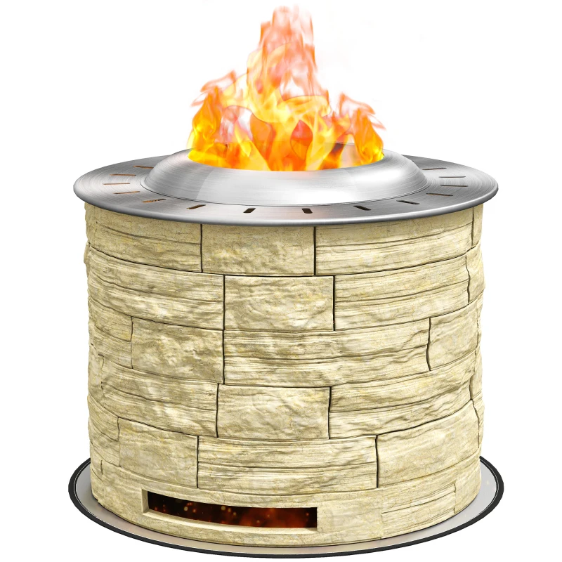 Outsunny Smokeless Fire Pit, Portable Camping Bonfire Stove with Mat for Backyard Patio Picnic, Magnesium Oxide, Yellow
