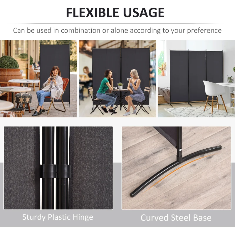 HOMCOM 6' 3 Panel Room Divider, Double Hinged Folding Wall Divider, Indoor Privacy Screen for Home Office,  Charcoal Grey